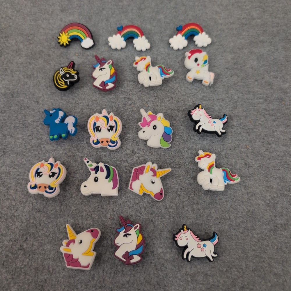 18pc Unicorn Rainbow Shoe Charms for Clogs‎ Sandals PVC Decorations Set